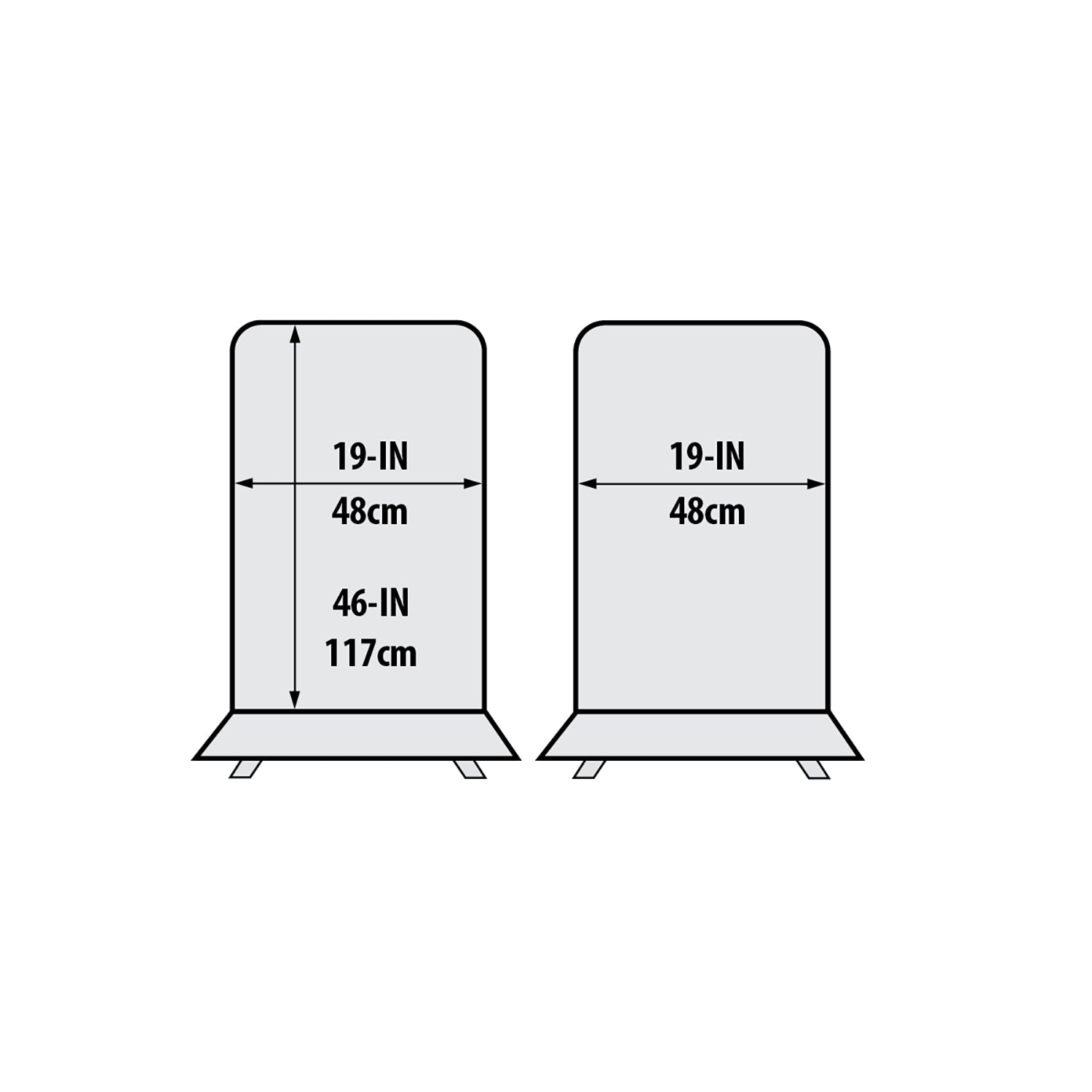 Vertical smoker cover size diagram showing 19 in width and 46–48 in height