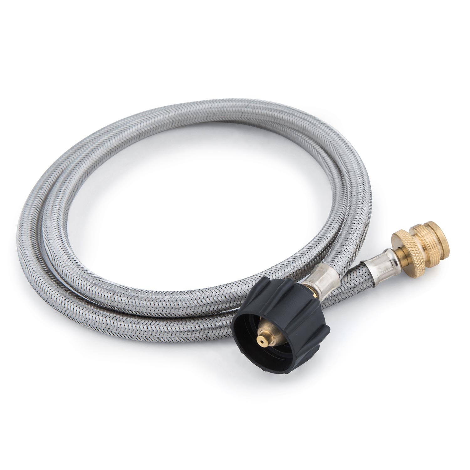 Braided stainless adapter hose with brass fittings and black end connector