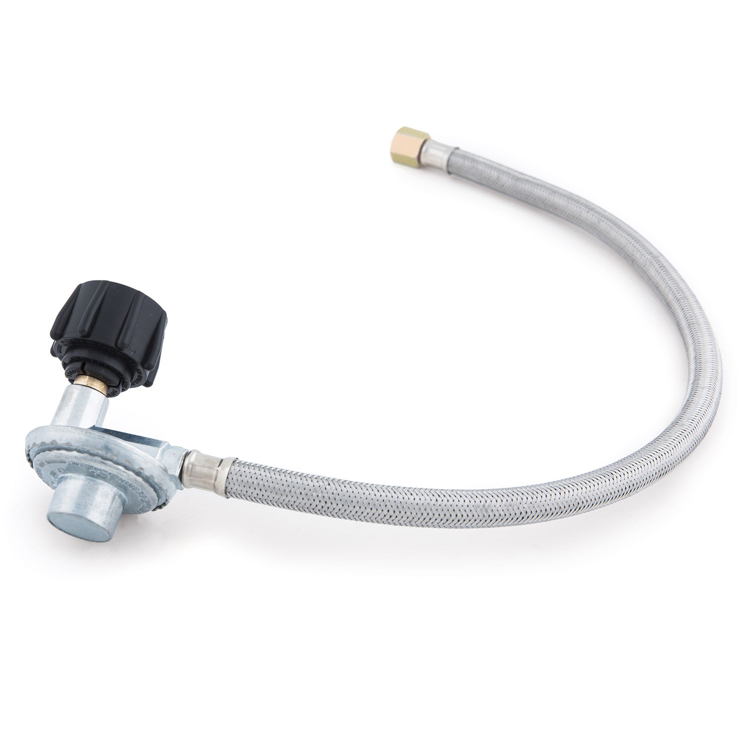 Braided stainless gas hose with QCC1 regulator and brass end fitting