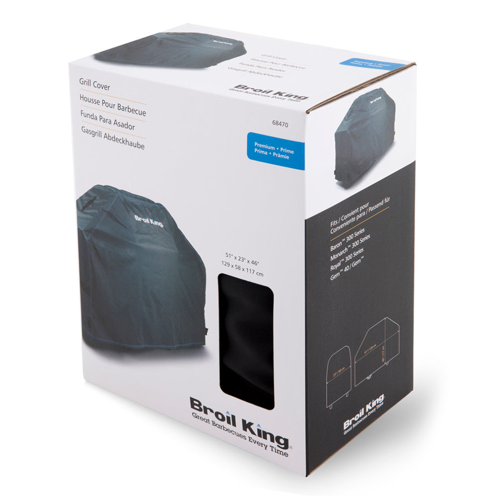 Broil King grill cover product box showing premium polyester cover packaging.