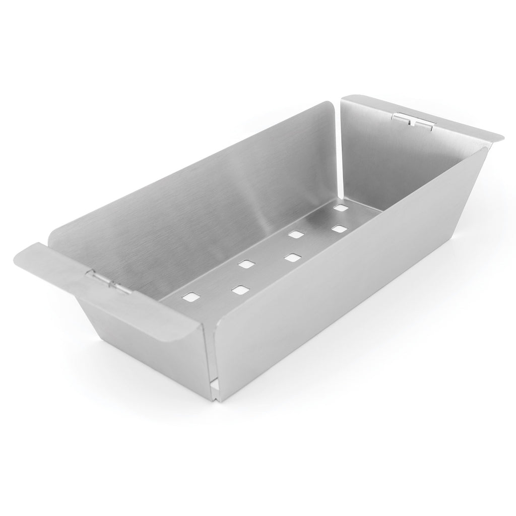 Stainless steel narrow wok grill topper insert with drainage holes, empty