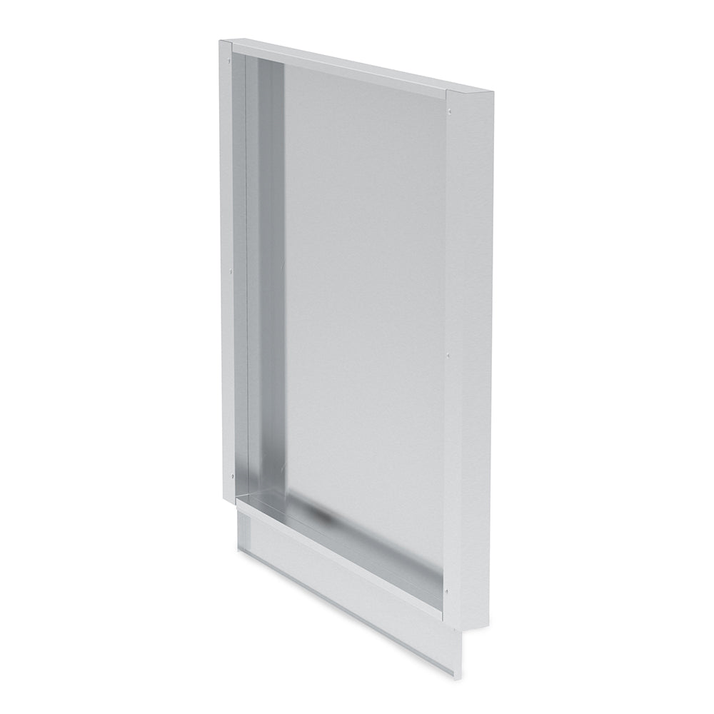 Broil King stainless steel cabinet side panel, vertical frame with open interior edge.