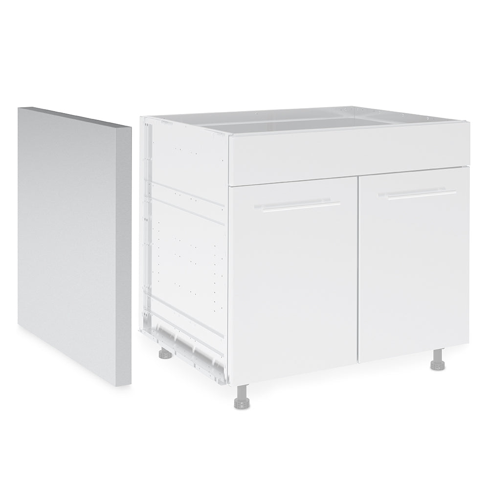 Broil King stainless steel cabinet side panel, installed on cabinet with two doors.