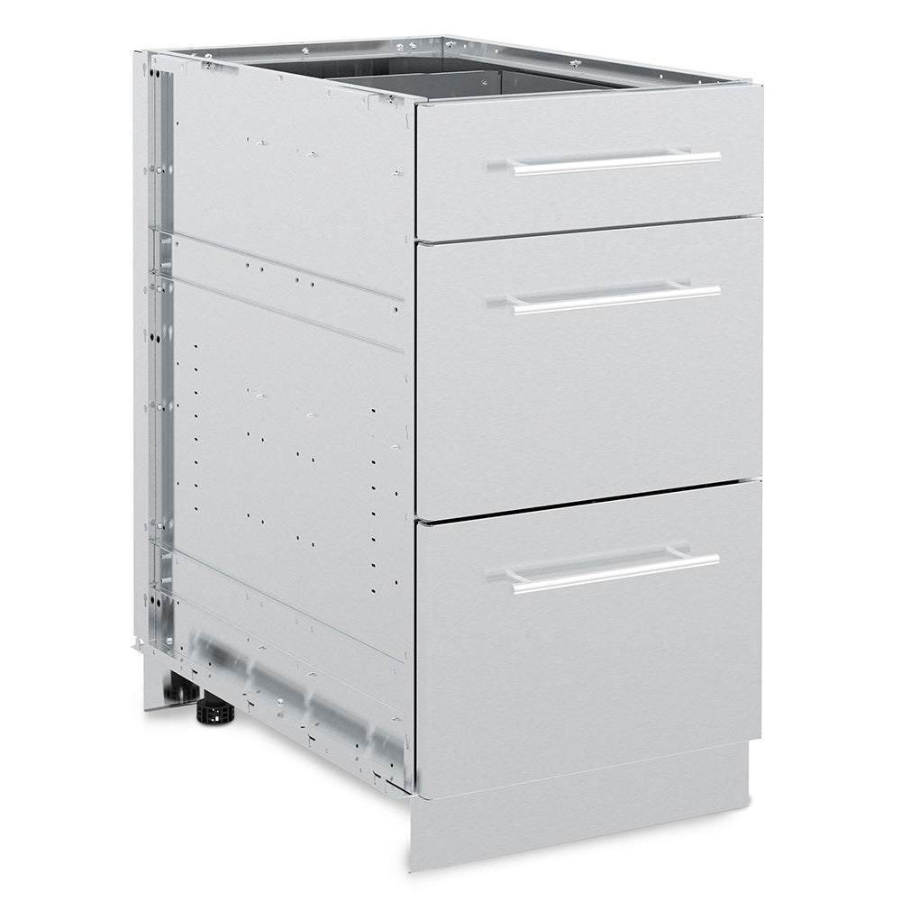 Stainless steel 3-drawer cabinet with side panel and three drawer fronts