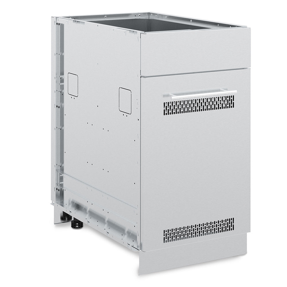 Stainless steel tank and side burner cabinet with vented front and side access panels