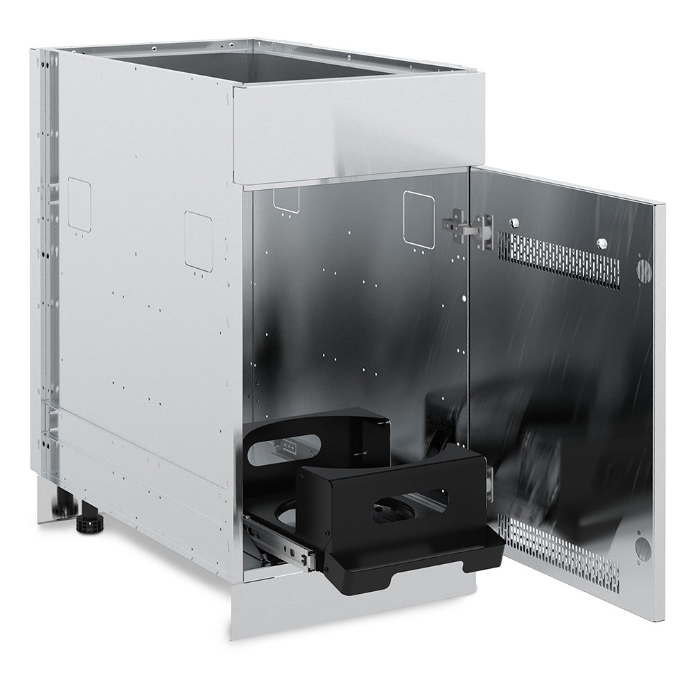 Open stainless steel tank and side burner cabinet with built-in burner and vents