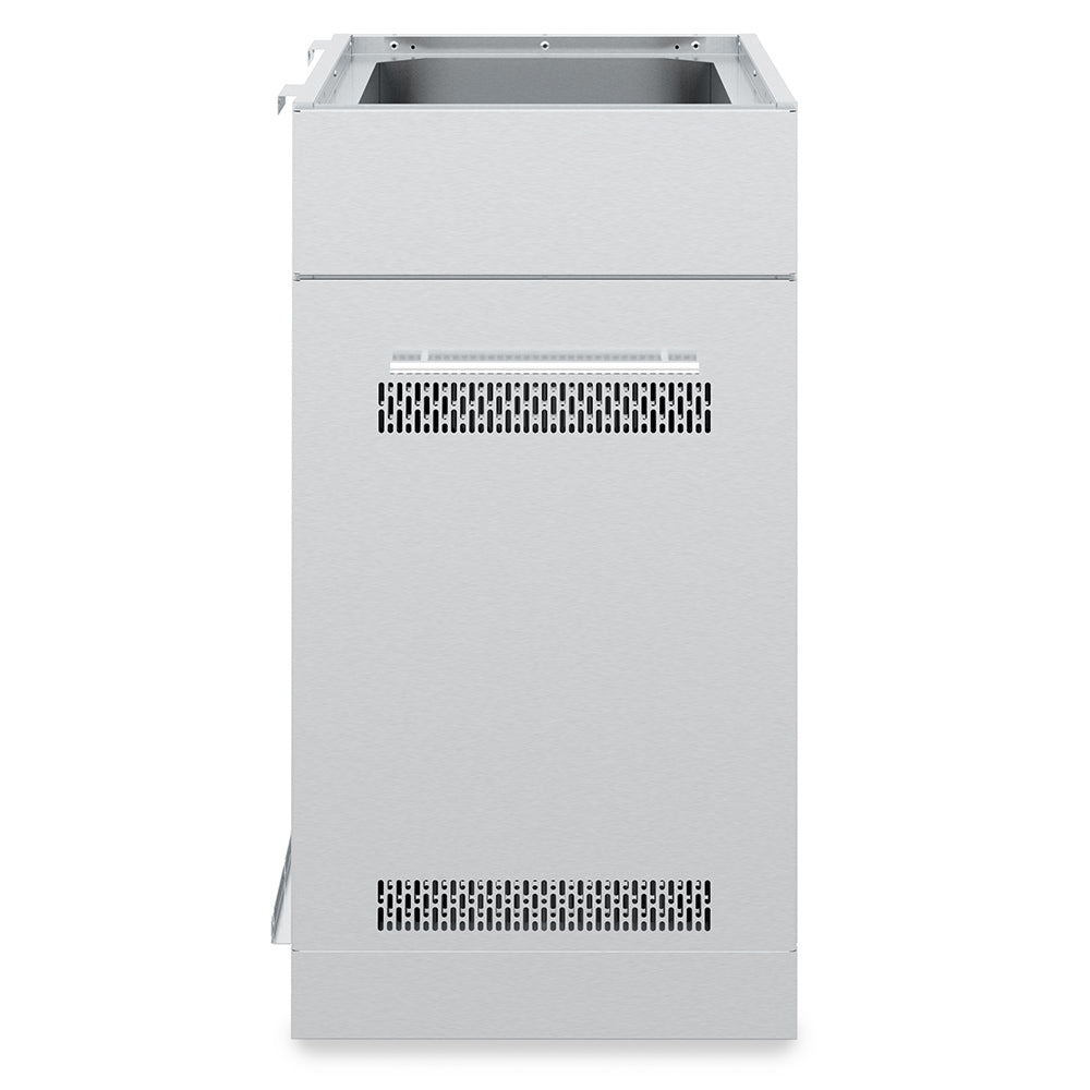 Stainless steel tank and side burner cabinet with top and bottom vent openings