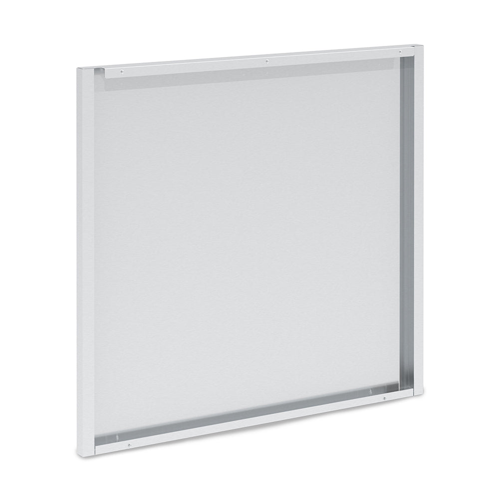 Stainless steel rear panel for 2-door cabinet, angled view of flat framed face