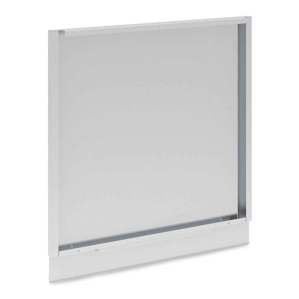Stainless steel rear panel for 2-door cabinet, close side view of border frame