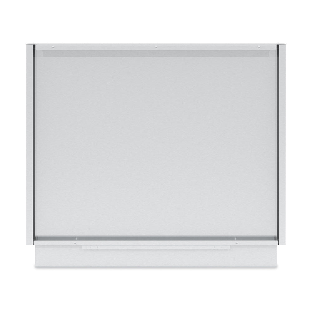 Stainless steel rear panel for 5-burner cabinet, front view with top and side trim