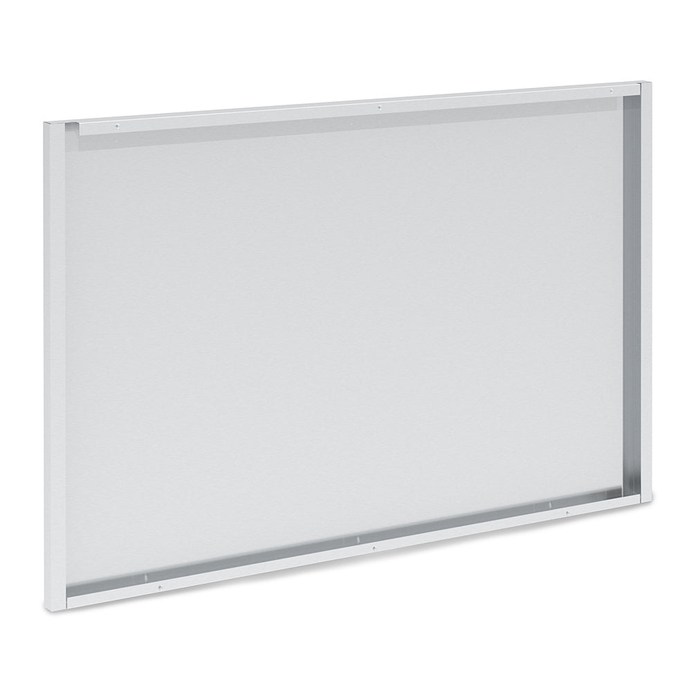 Broil King stainless steel rear panel, angled view with mounting frame