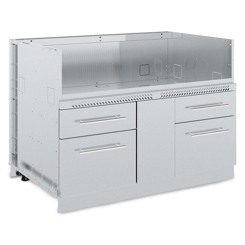 Stainless steel 6-burner grill cabinet with cabinet doors and pull-out drawers
