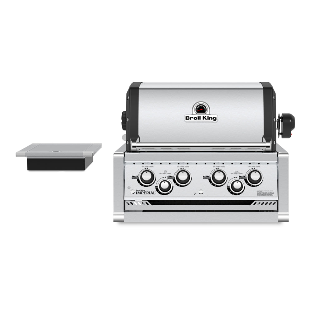 Built-in 4-burner gas grill with side burner, stainless steel control panel