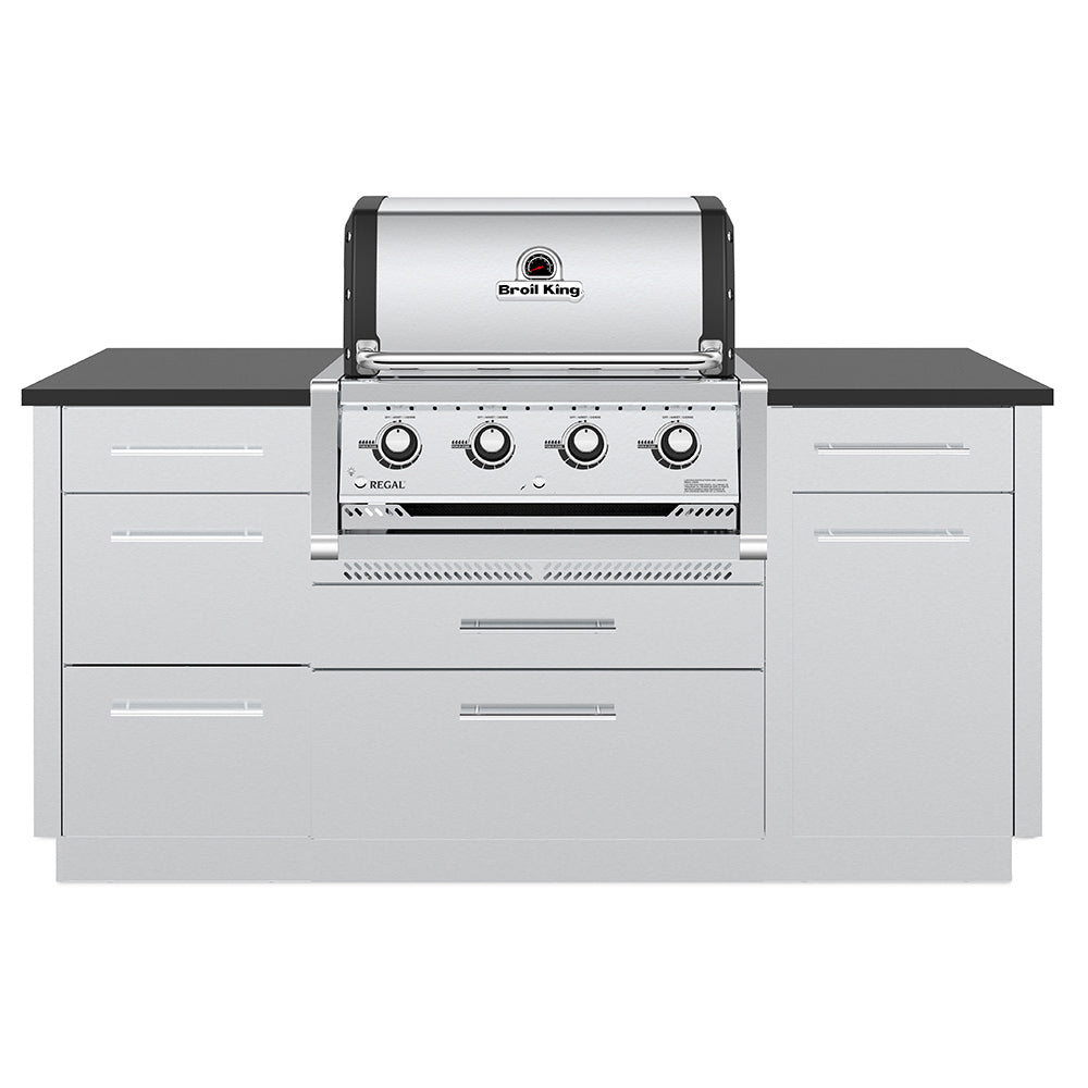 Stainless steel 4-burner built-in gas grill head with front controls and open hood