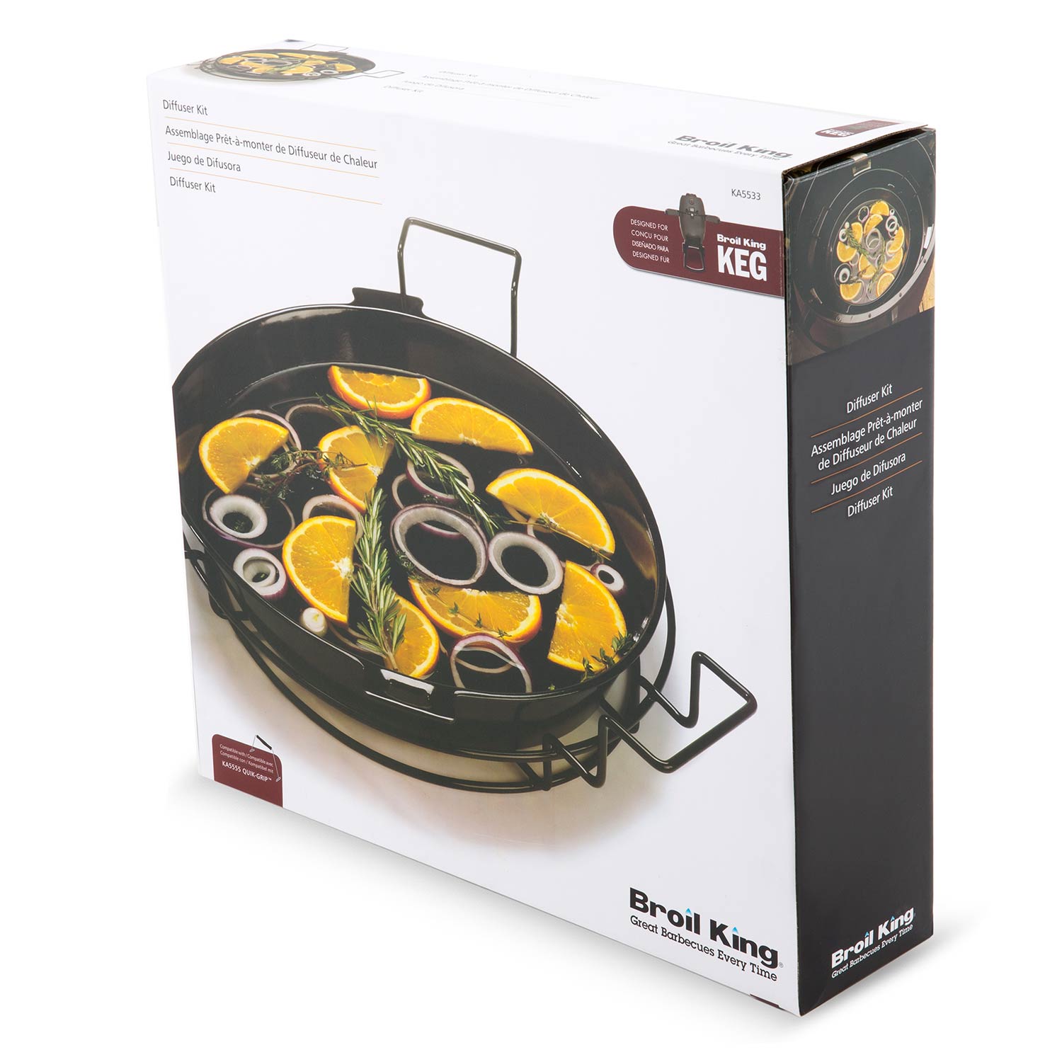Broil King keg grill diffuser kit box with round slotted diffuser tray