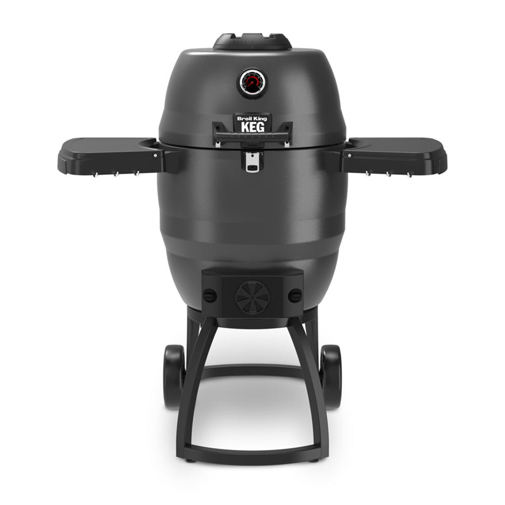 Broil King Keg 5000 charcoal smoker with domed lid and side shelves, black