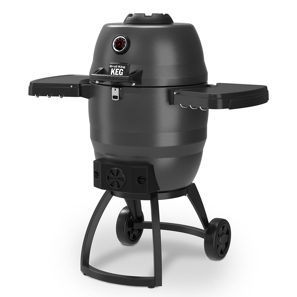 Broil King Keg 5000 charcoal smoker with side shelves and cart stand, black