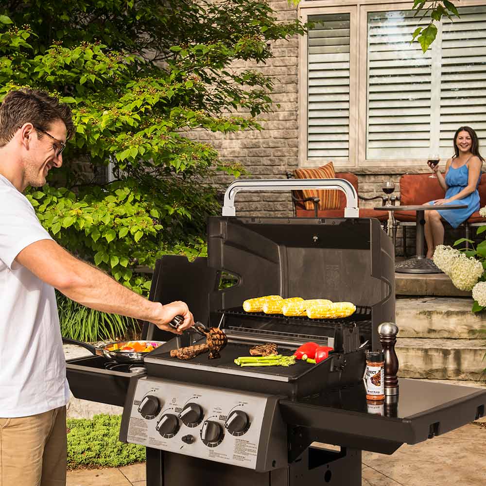 Broil King MON-390 Monarch 390 3-Burner Grill on 2-Wheel Cart with Side Burner, 22-Inches