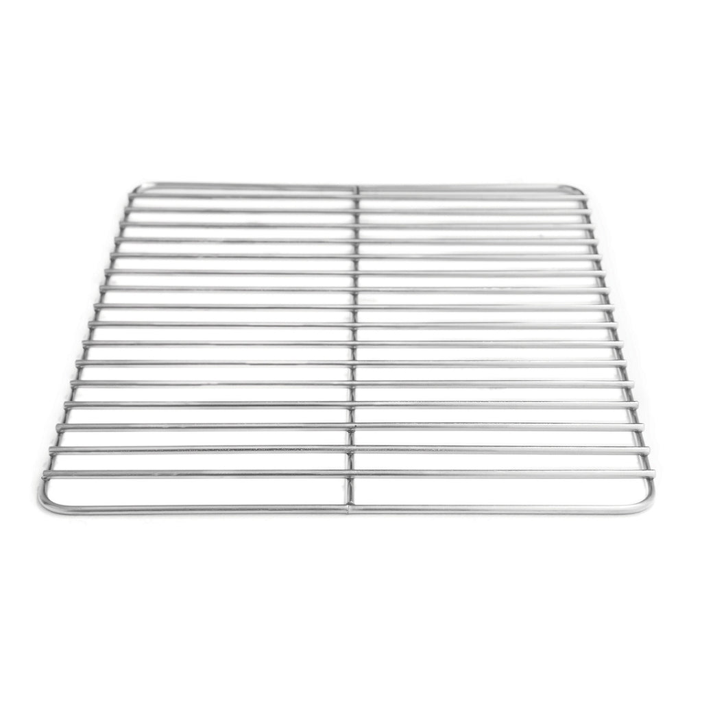 Stainless steel cooking grate rack with parallel bars and curved frame