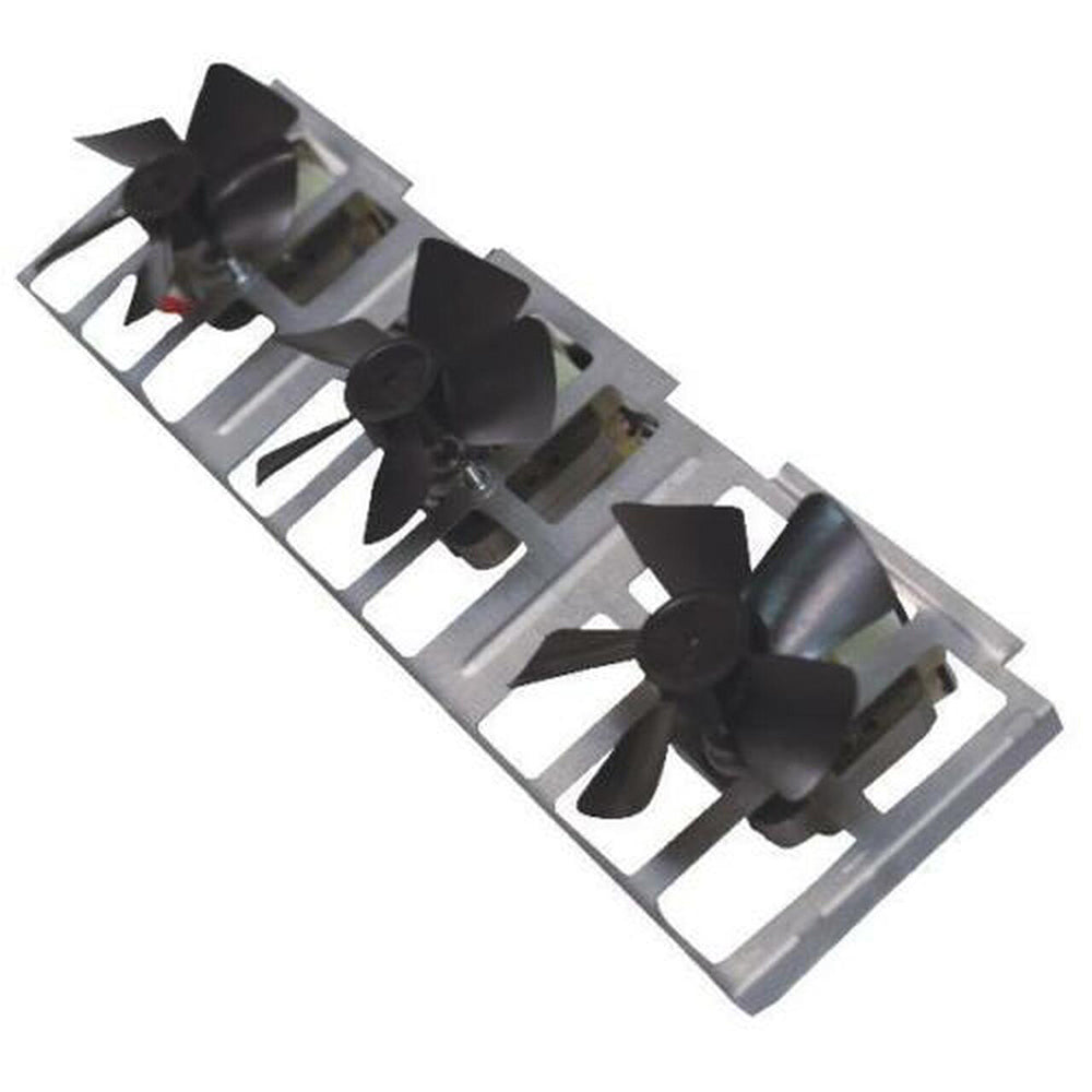 Fan blower kit with three black blades on a silver metal base