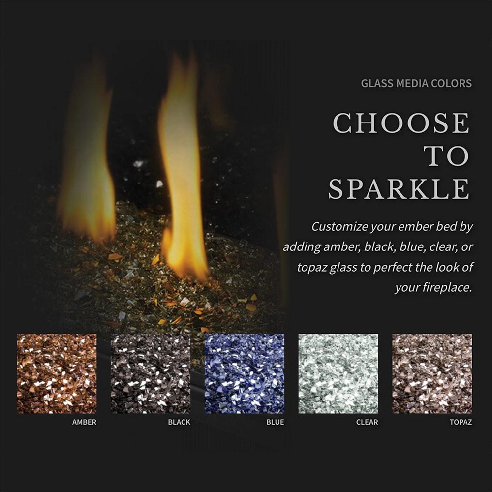 Gas fireplace glass media color options with sparkling ember bed tones