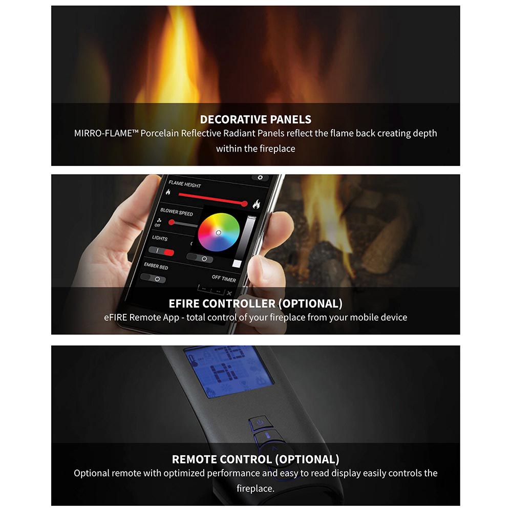 Gas fireplace eFire remote control and optional remote interface with flame display