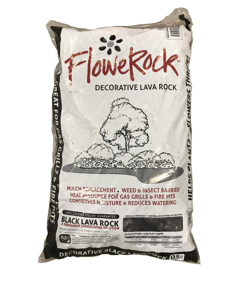 FlowerRock decorative black lava rock bag with tree graphic