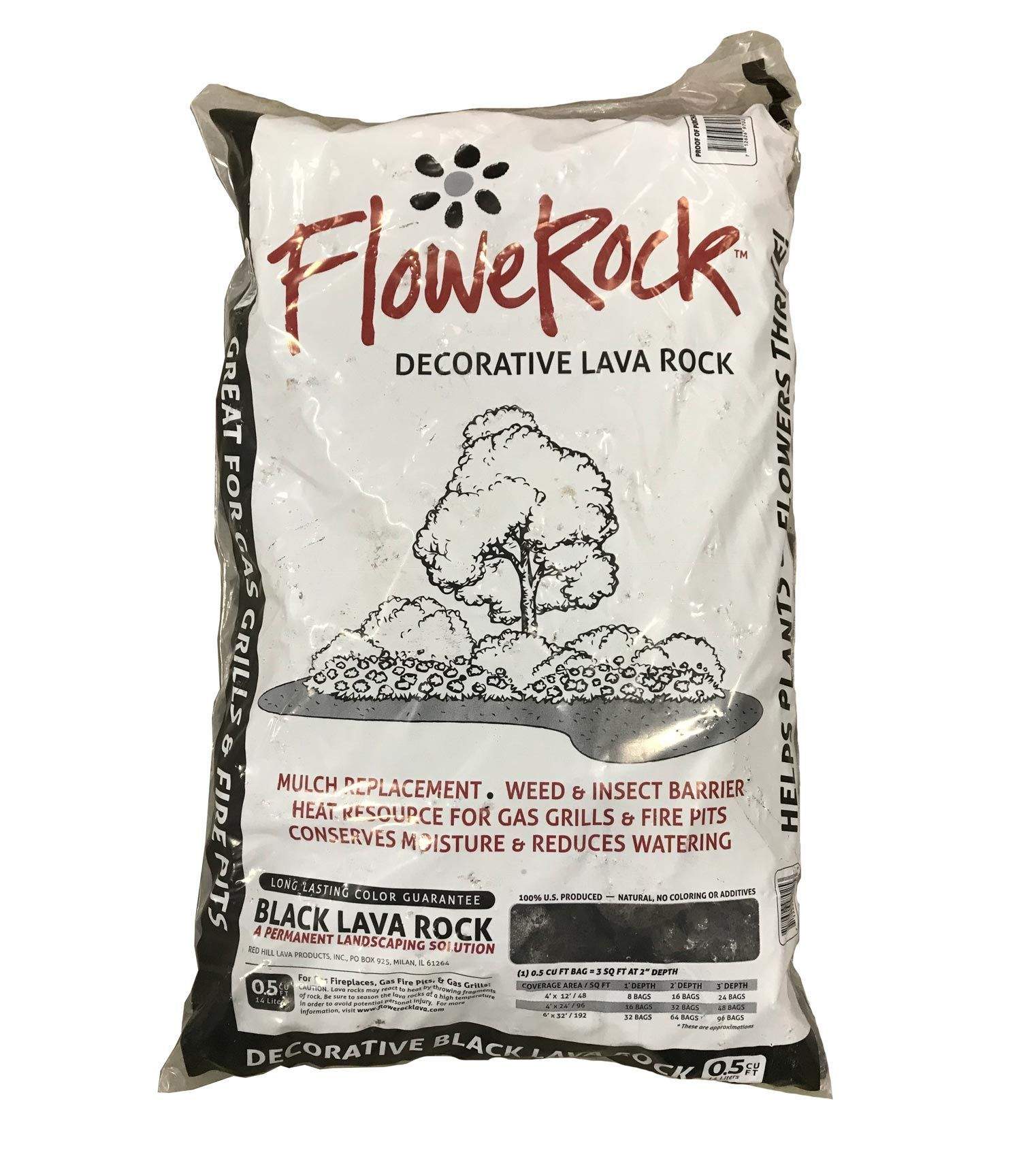 FlowerRock decorative black lava rock bag with tree graphic