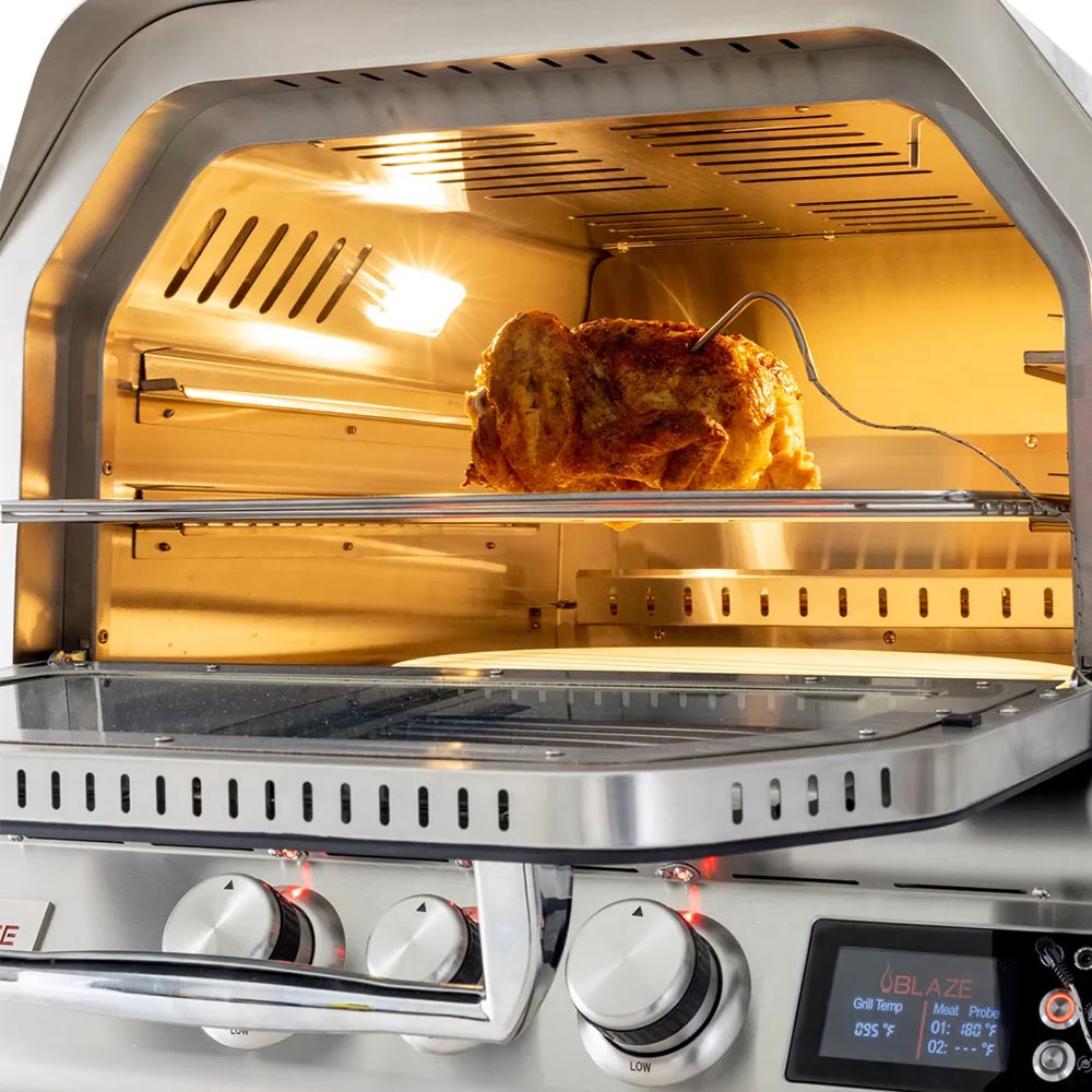 Blaze 26-Inch Stainless Steel Gas Outdoor Pizza Oven with Rotisserie on Table Top Stand