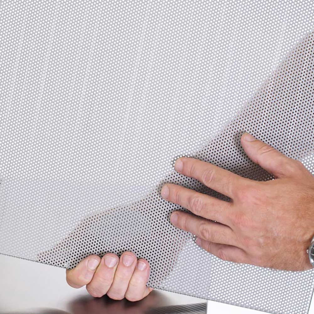 Perforated metal drip tray flame guard with mesh panel and curved edges