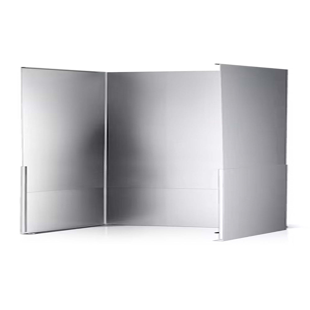 Gray vent hood duct cover with side panels and vertical end section