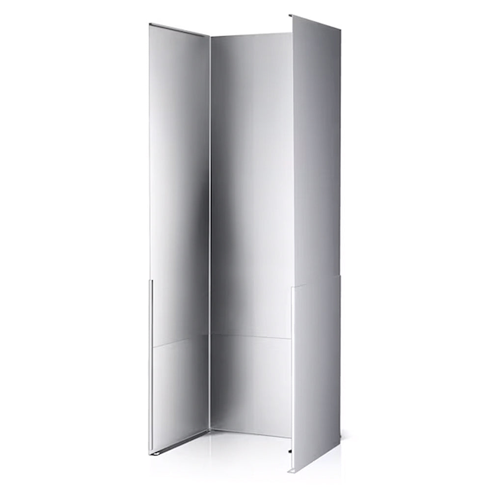 Expandable vent hood duct cover panels, gray metal with hinged side doors