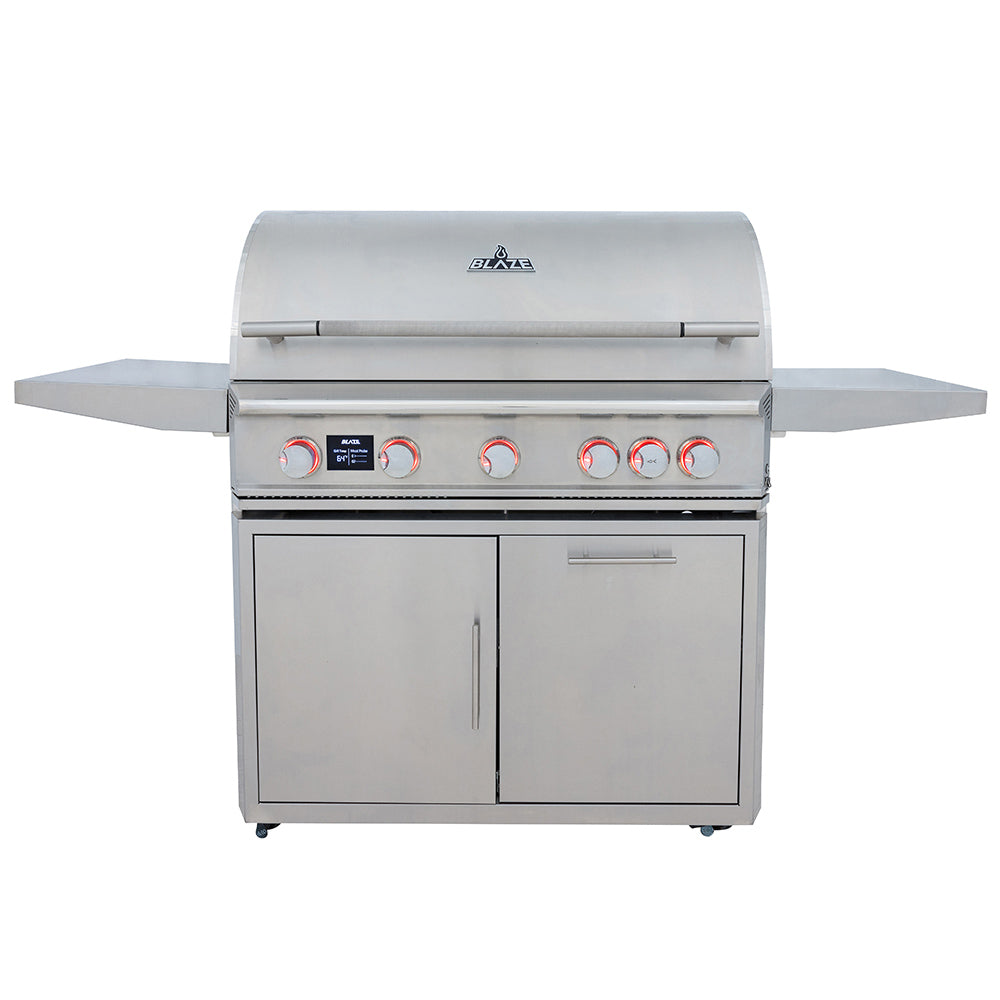 Blaze freestanding 40-inch 5-burner gas grill with side shelves and front doors