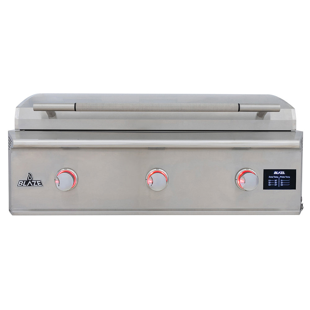 40-inch stainless built-in gas griddle with 3 knobs and digital control display