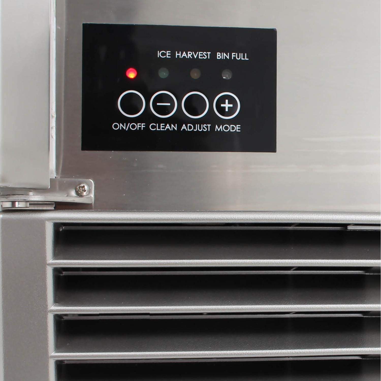 Ice maker control panel with display lights and button controls