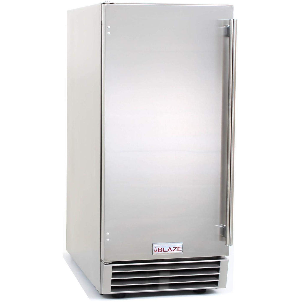 Outdoor ice maker with stainless front panel and lower vent grille