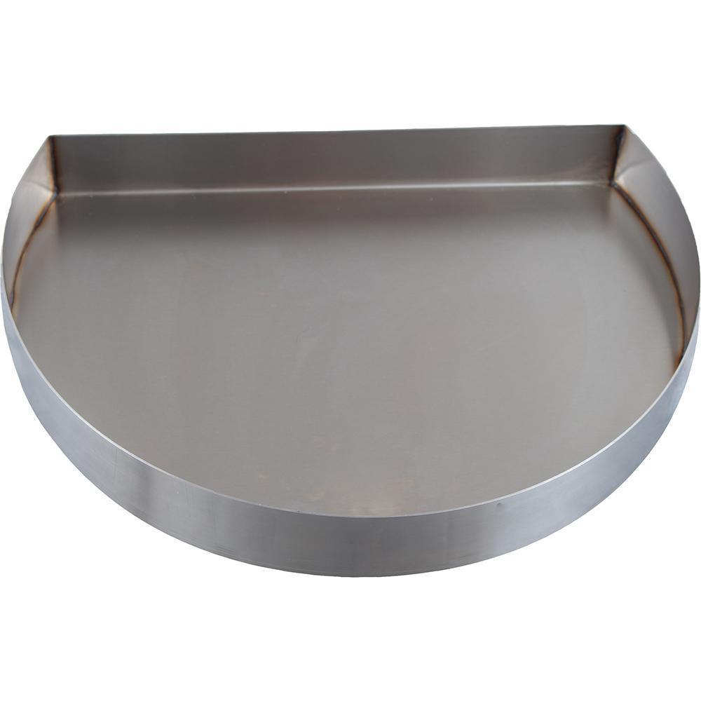 Stainless steel moisture pan with smooth curved interior and raised rim