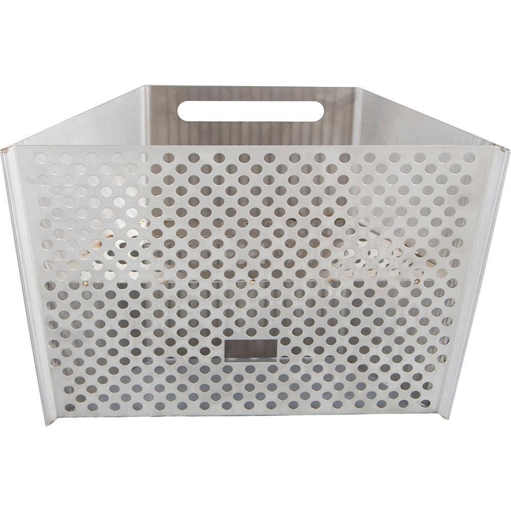 Stainless steel moisture pan with perforated side panels and handle cutout