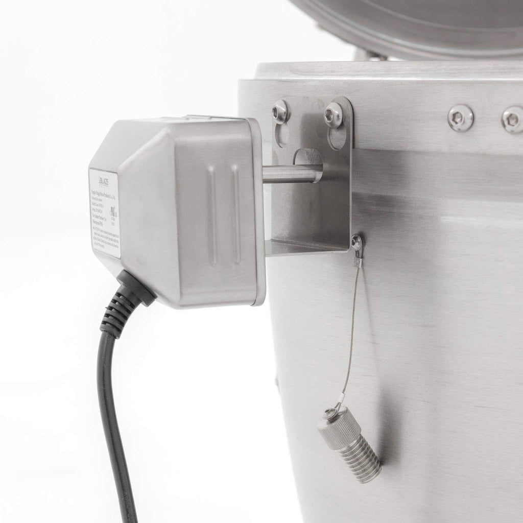 Rotisserie motor unit with power cord and metal mounting bracket for grill