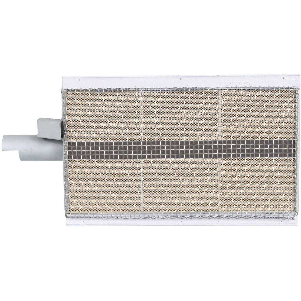 Infrared searing burner assembly with two-layer wire mesh panel and side vent
