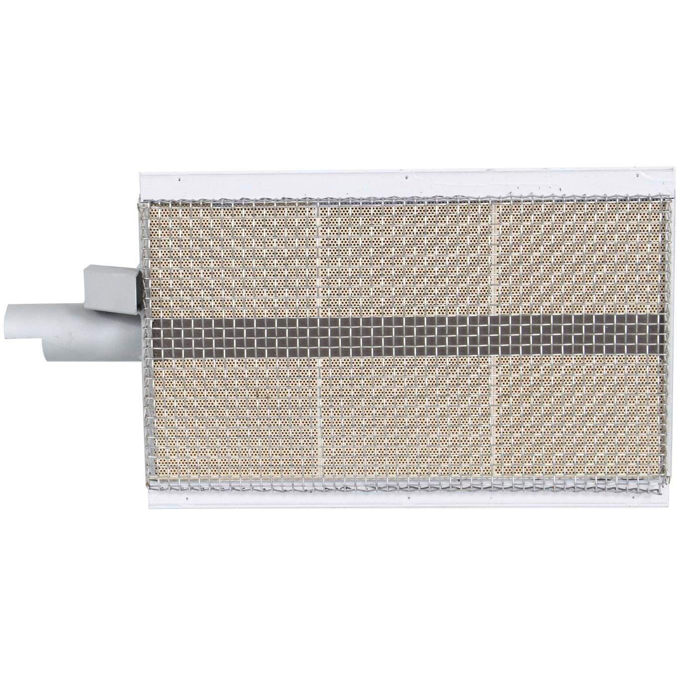 Infrared searing burner assembly with two-layer wire mesh panel and side vent