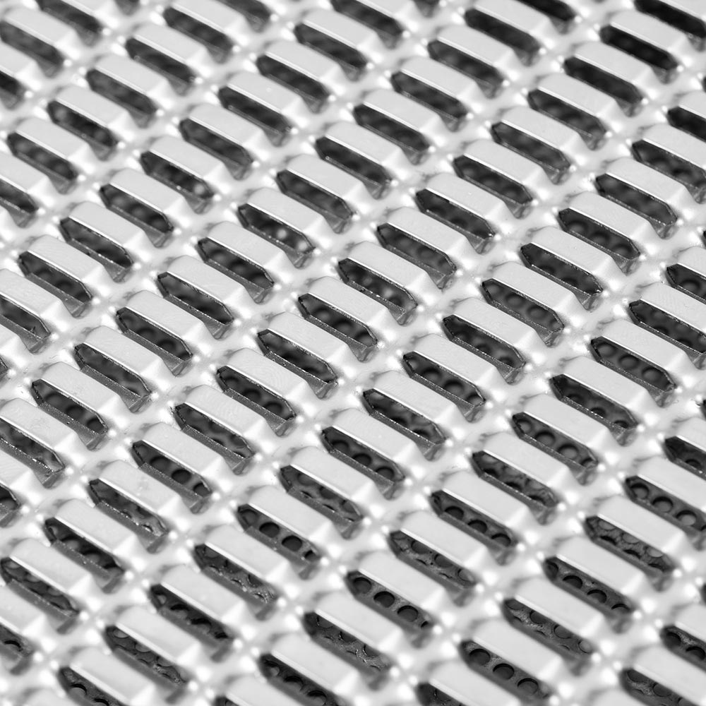 Stainless steel perforated strips with rows of rectangular cutouts