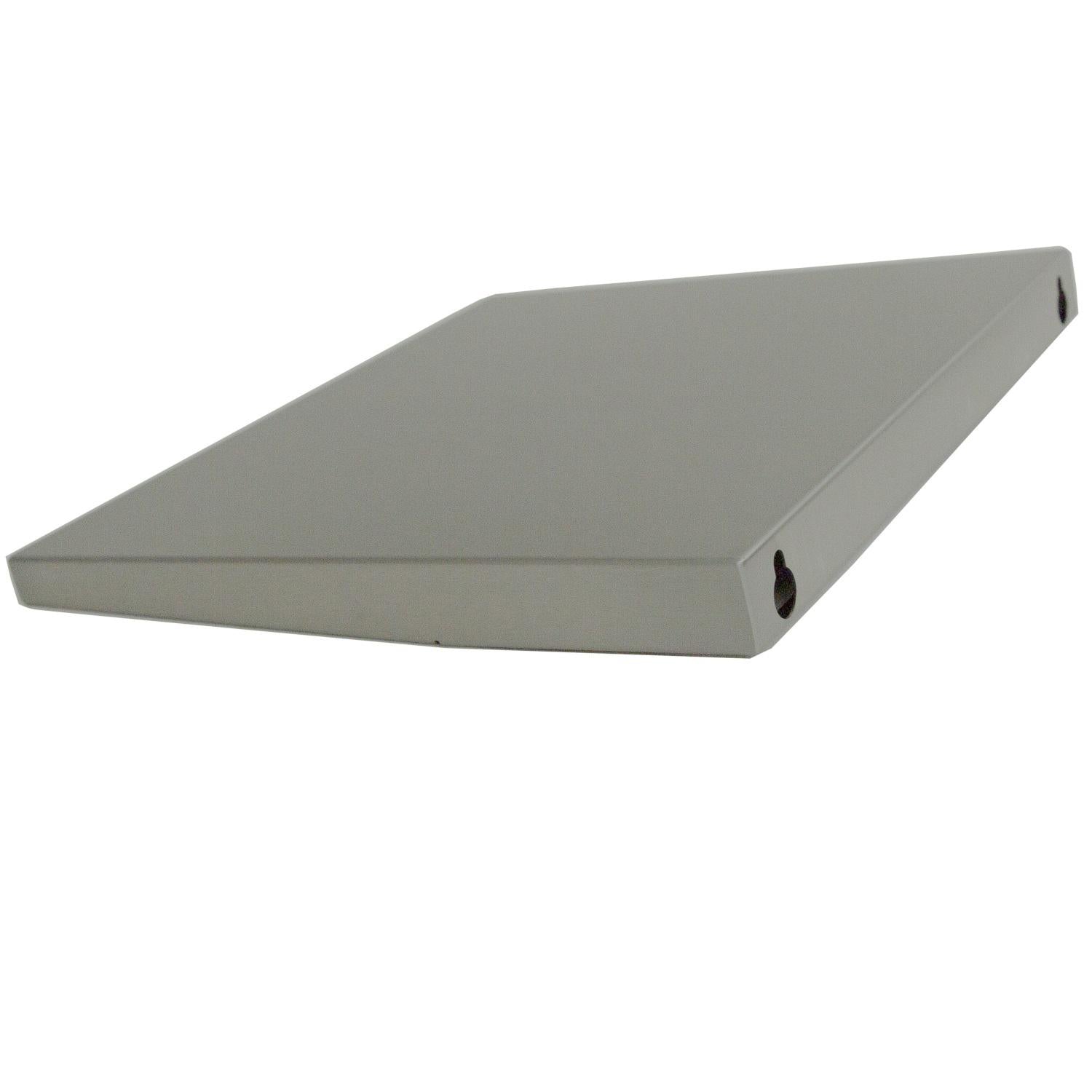Gray metal side shelf panel with open side cutout