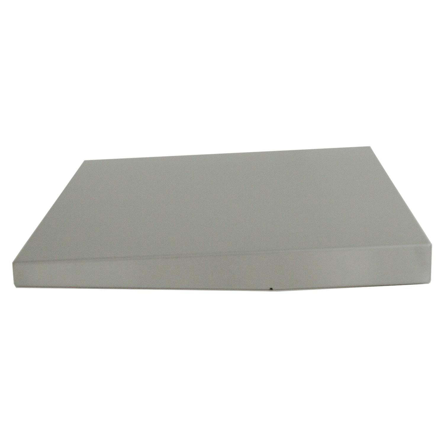 Gray metal side shelf panel with flat tabletop