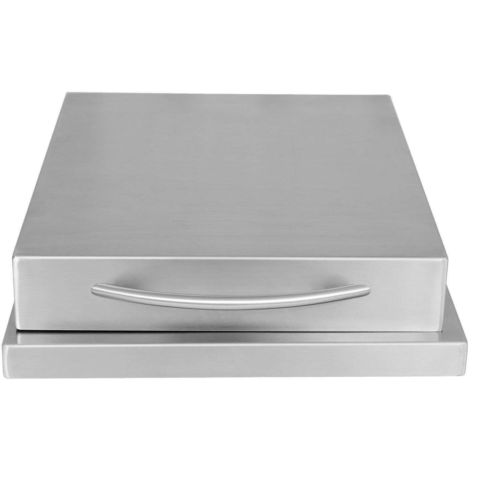 Stainless drop-in single-burner cover with curved handle bar on raised base