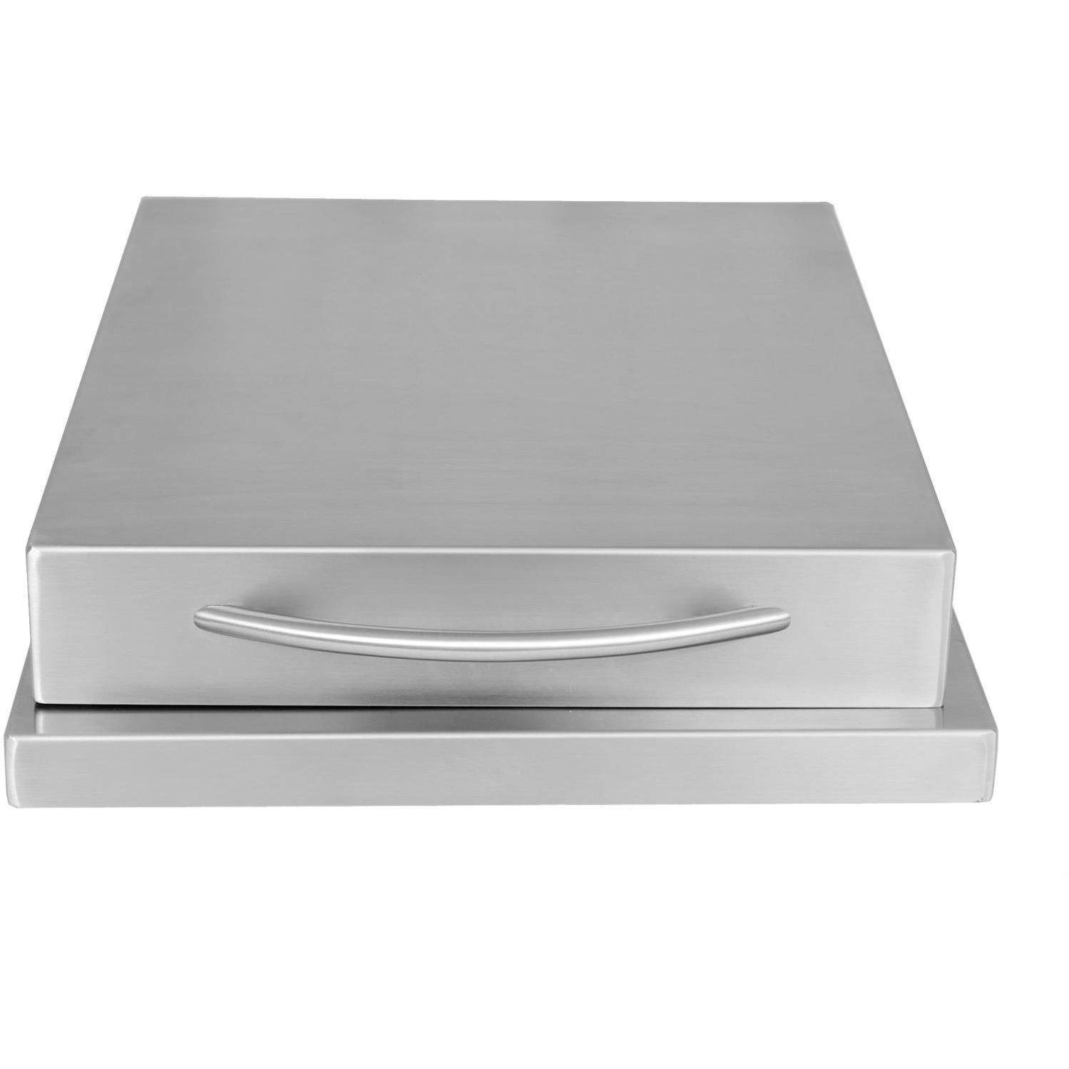 Stainless drop-in single-burner cover with curved handle bar on raised base