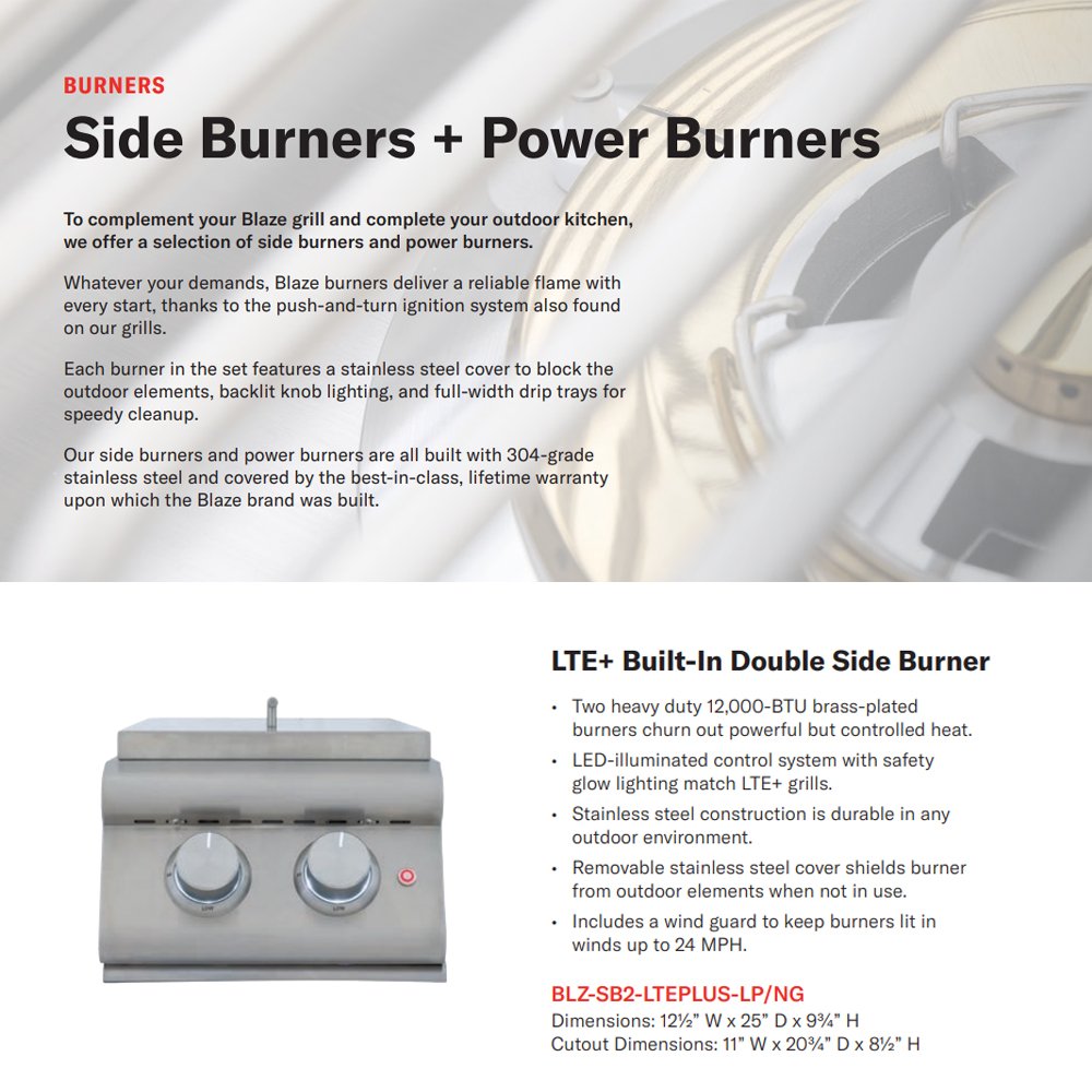Stainless steel double side burner grill panel with two knobs and burner controls