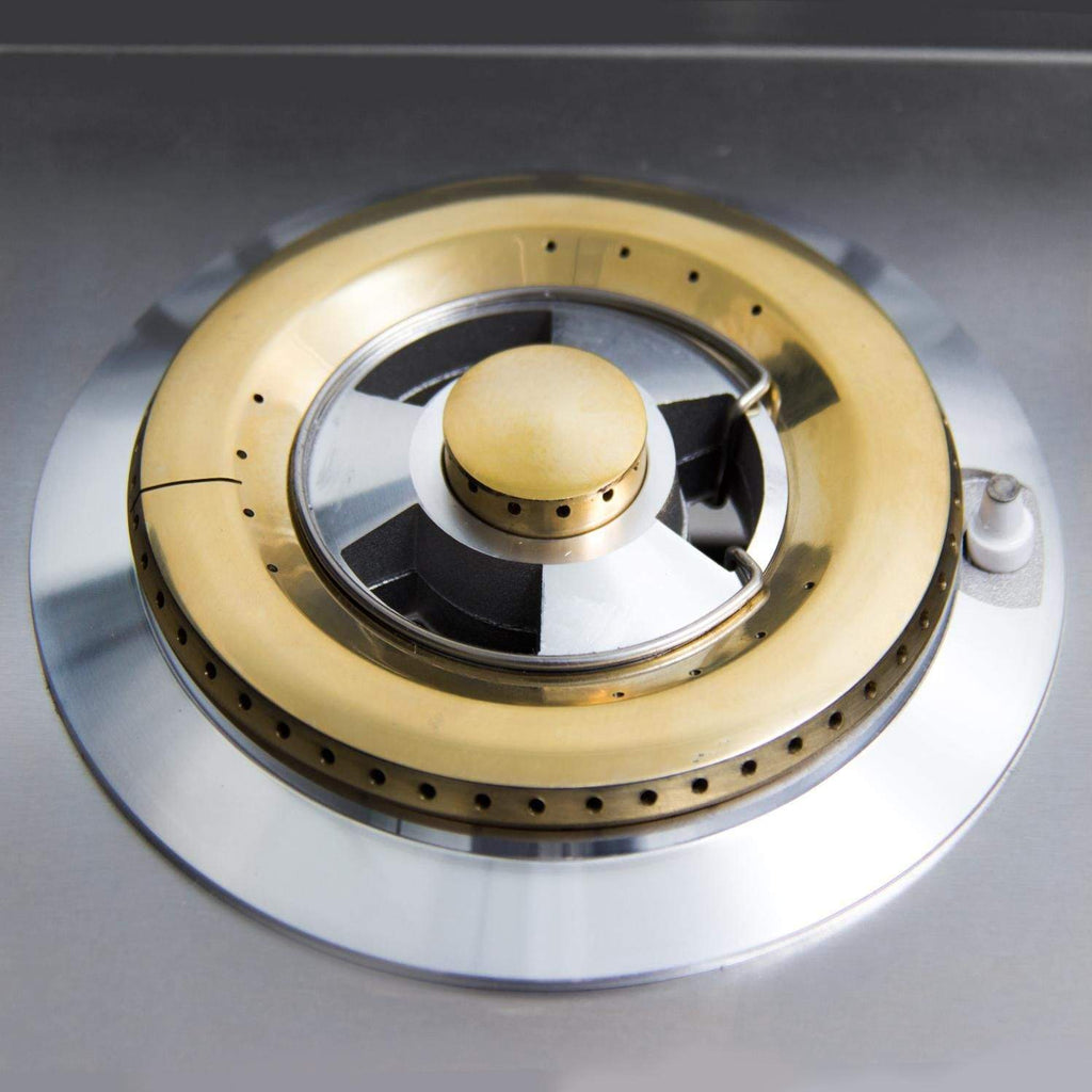 Gas burner head with brass ring and black burner components