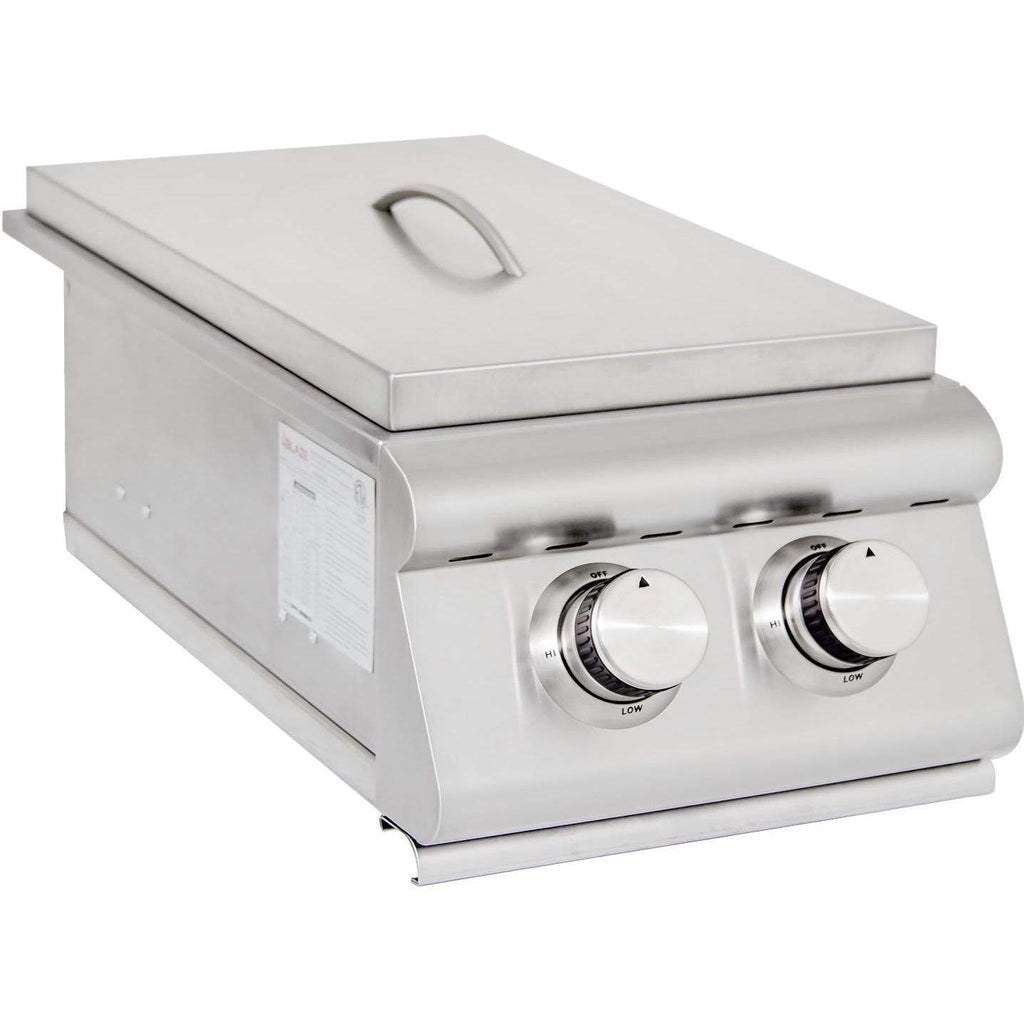 Stainless steel built-in double burner grill with knob controls and cover