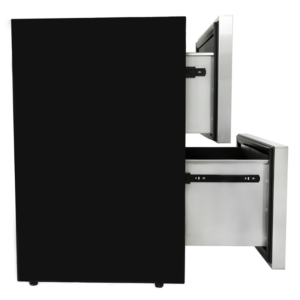 Blaze double drawer refrigerator with open side, showing inner drawer